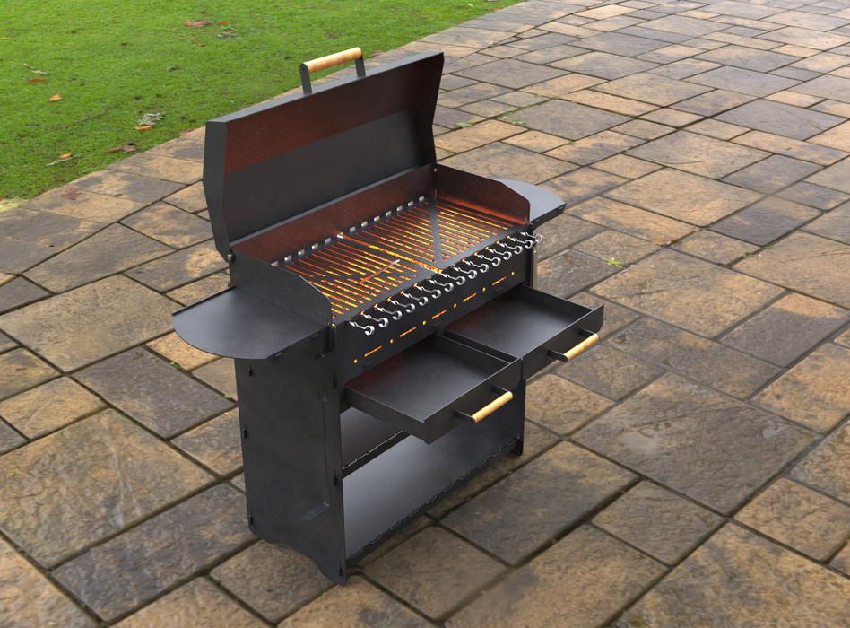 Picture - 6. Collapsible grill with an ashtray and a lid. Files DXF, SVG for CNC, Plasma, Laser, Waterjet. Brazier. FirePit. Barbecue.