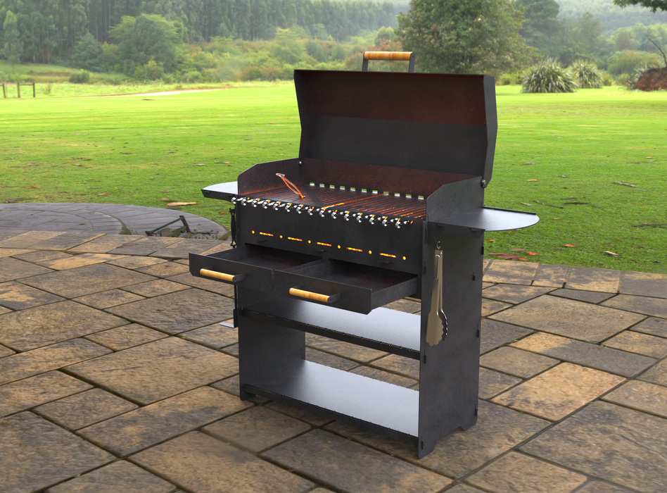 Picture - 7. Collapsible grill with an ashtray and a lid. Files DXF, SVG for CNC, Plasma, Laser, Waterjet. Brazier. FirePit. Barbecue.