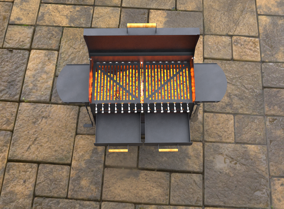 Picture - 8. Collapsible grill with an ashtray and a lid. Files DXF, SVG for CNC, Plasma, Laser, Waterjet. Brazier. FirePit. Barbecue.