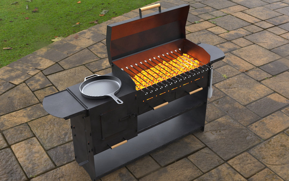 Picture - 9. Collapsible modern grill with stove. Files DXF, SVG for CNC, Plasma, Laser, Waterjet. Brazier. FirePit. Barbecue.