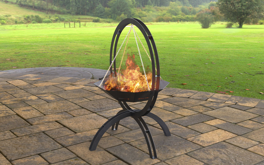 Picture - 3. Fire pit flying on chains II. Files DXF, SVG for CNC, Plasma, Laser, Waterjet. Garden Fireplace. FirePit. Metal Art Decoration.