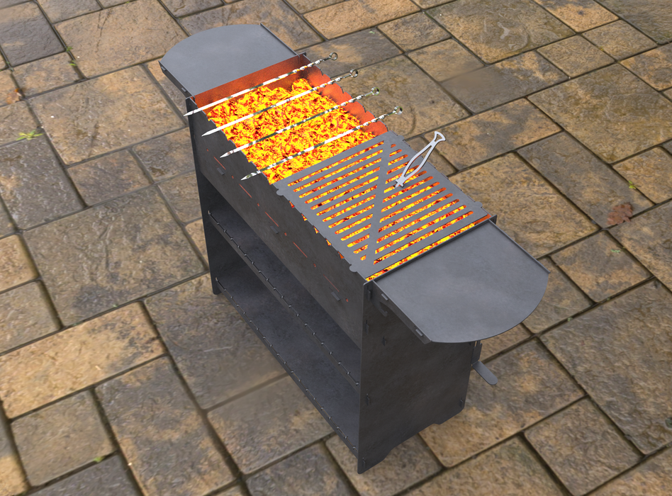 Picture - 4. Collapsible grill with an ashtray. Files DXF, SVG for CNC, Plasma, Laser, Waterjet. Brazier. FirePit. Barbecue.