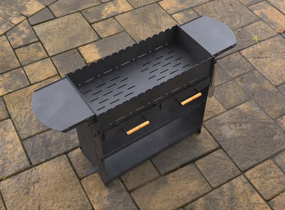 Picture - 6. Collapsible grill with an ashtray. Files DXF, SVG for CNC, Plasma, Laser, Waterjet. Brazier. FirePit. Barbecue.