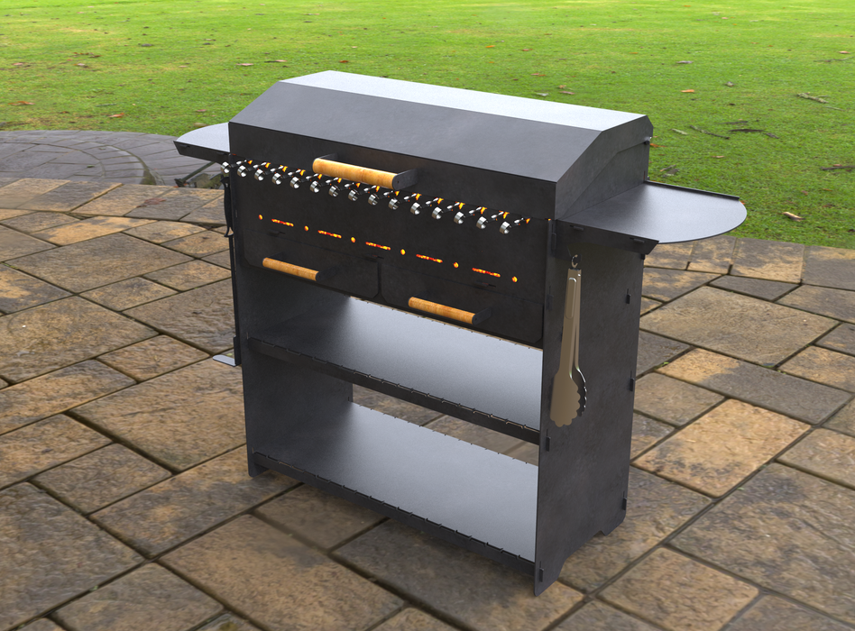 Picture - 10. Collapsible grill with an ashtray and a lid. Files DXF, SVG for CNC, Plasma, Laser, Waterjet. Brazier. FirePit. Barbecue.