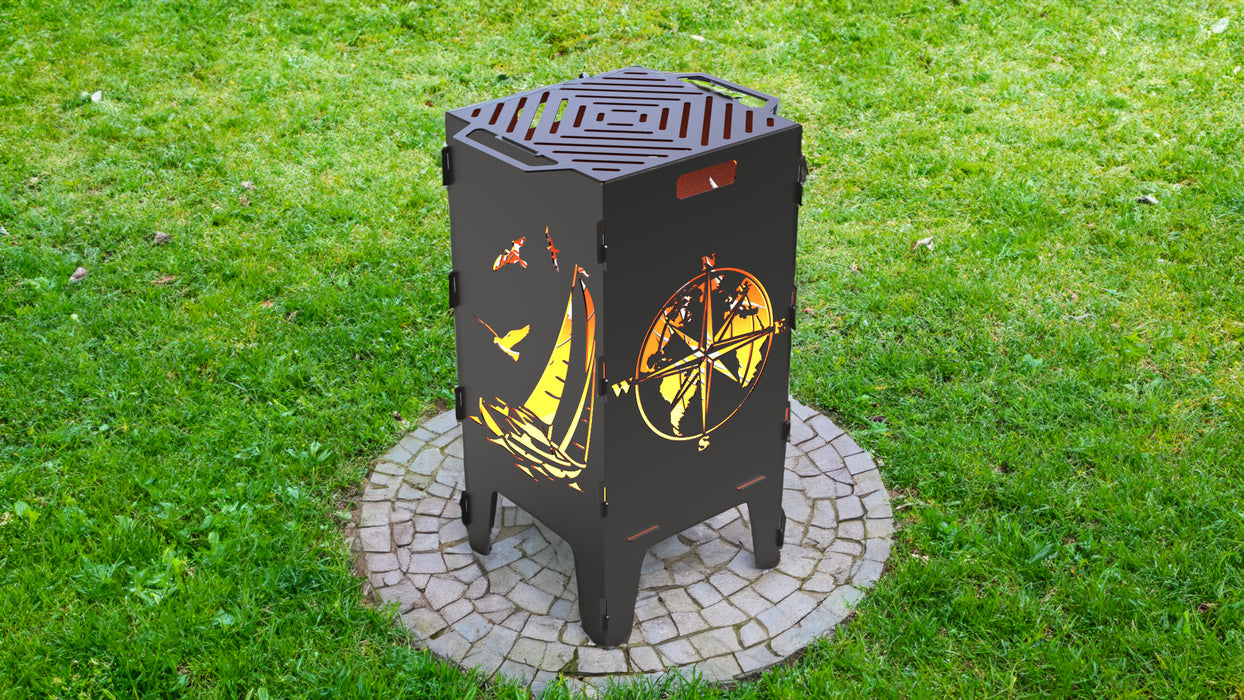 Picture - 1. Compass and Sailboat fire pit, grill and bbq. DXF files for plasma, laser, CNC. Firepit.