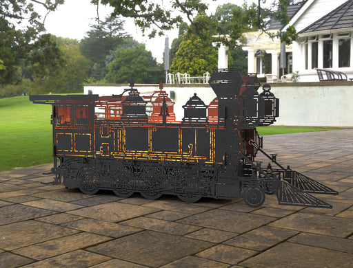 Picture - 1. Train Locomotive Fire Pit Grill. Files DXF, SVG for CNC, Plasma, Laser, Waterjet. Brazier. FirePit. Barbecue.