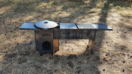 Stove for Cauldron with barbecue grill and shelves, DXF files for plasma, laser or  CNC. Portable Camp Furnace for the Cauldron.