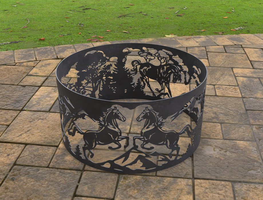 Picture - 1. Fire Pit Ring Horses. Files DXF, SVG for CNC, Plasma, Laser, Waterjet. Garden Fireplace. FirePit. Metal Art Decoration.
