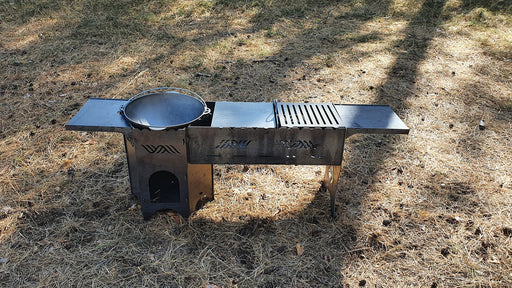 fire wood stove, folding camping stove with barbecue grill and shelves