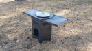 fire wood stove with shelves, camping stove with shelves, folding stove with shelves, outdoor stove with shelves