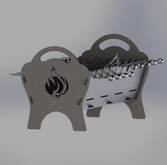 Picture - 5. Fire pit with fire, grill and bbq. DXF files for plasma, laser, CNC. Firepit.
