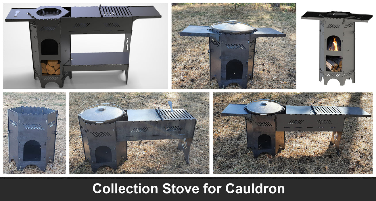 Bundle 6 pcs. Stove for Cauldron DXF files for plasma, laser or CNC. Camp Furnace for the Cauldron. Portable Fire Wood Stove Bowler. DIY.