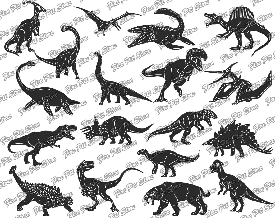 Picture. Bundle Dinosaurs. Metal art DXF files for plasma, laser, CNC, waterjet. Home wall vector art.