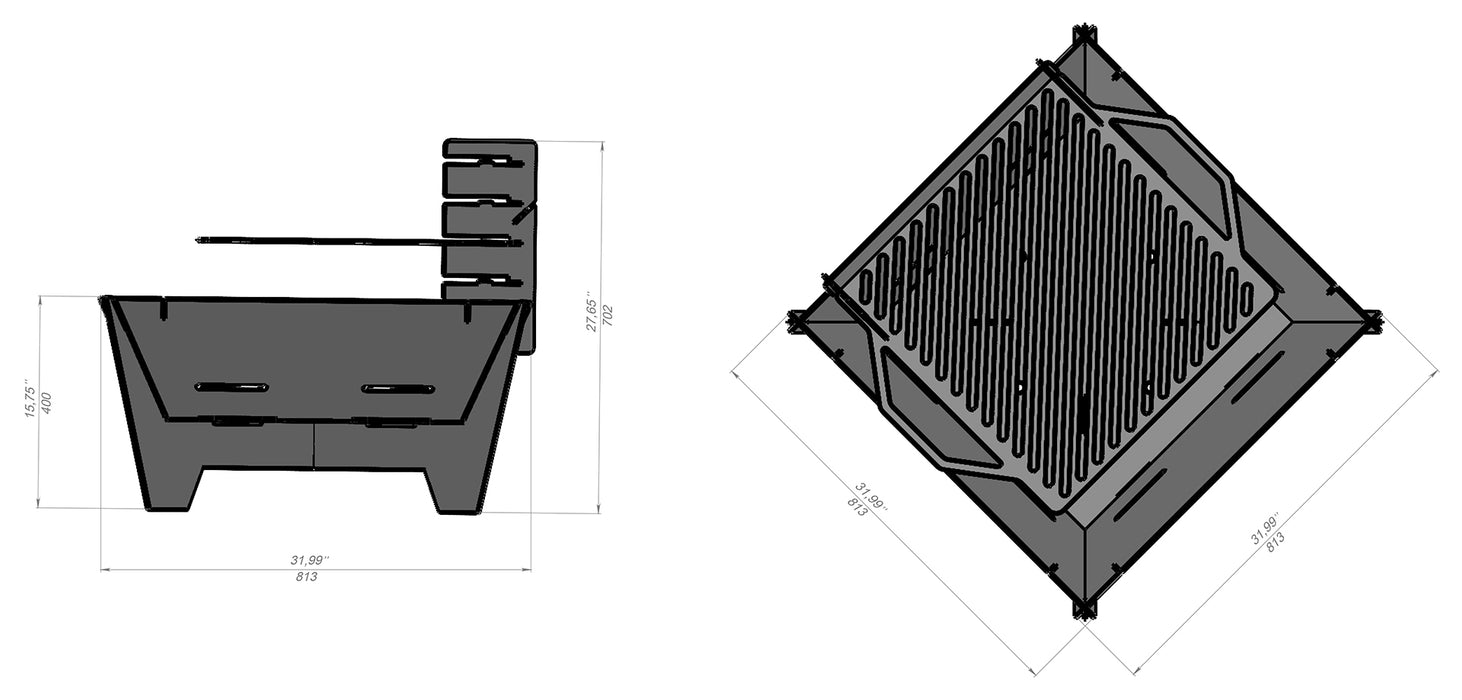 Picture - 9. Square V2 32" fire pit, grill and bbq. DXF files for plasma, laser, CNC. Firepit.