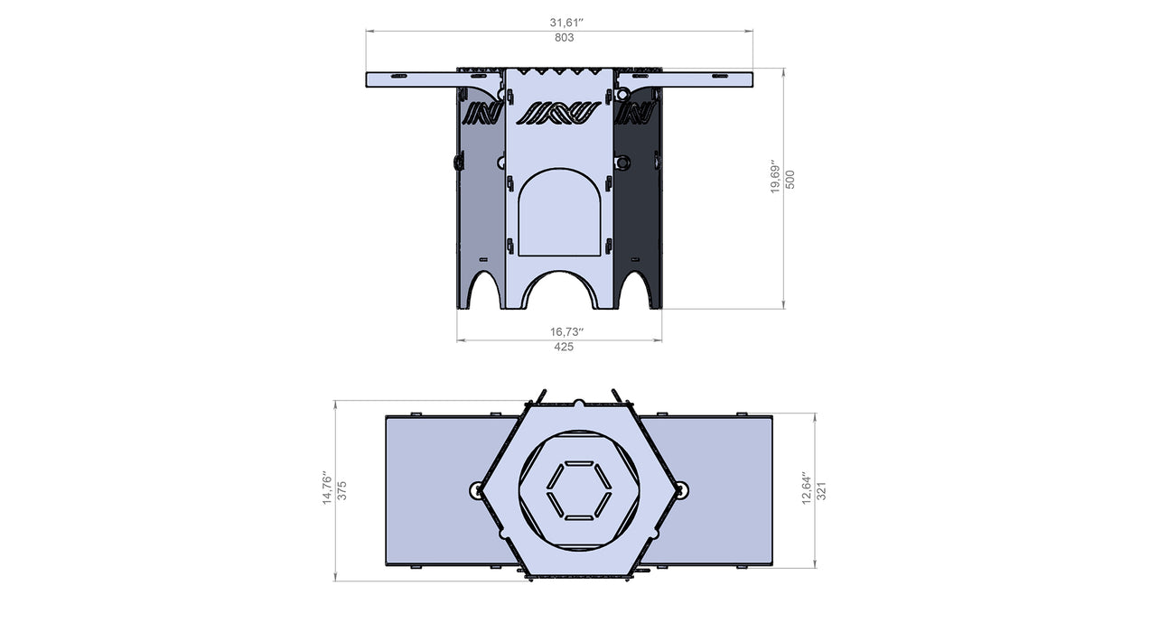 overall dimensions Stove for Cauldron with shelves