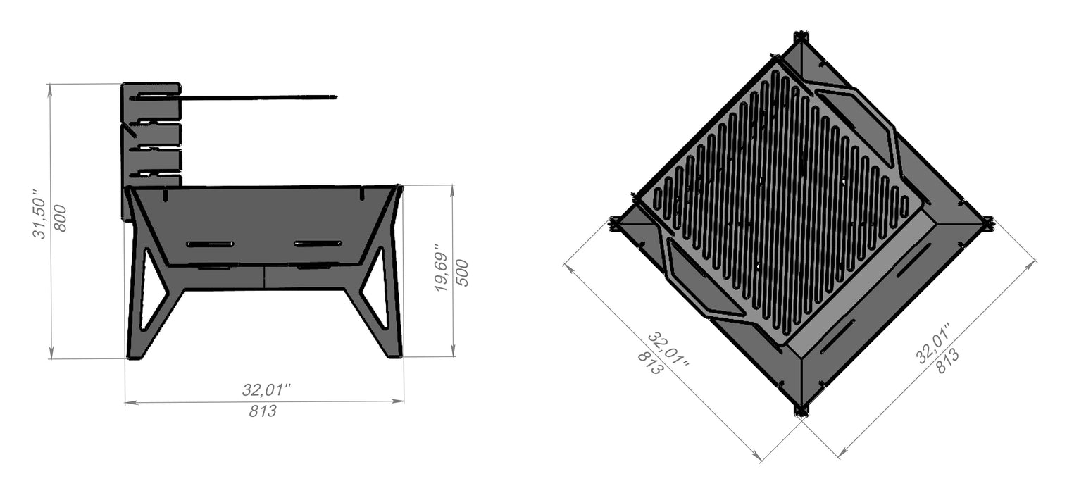 Picture - 10. Square V3 32" fire pit, grill and bbq. DXF files for plasma, laser, CNC. Firepit.