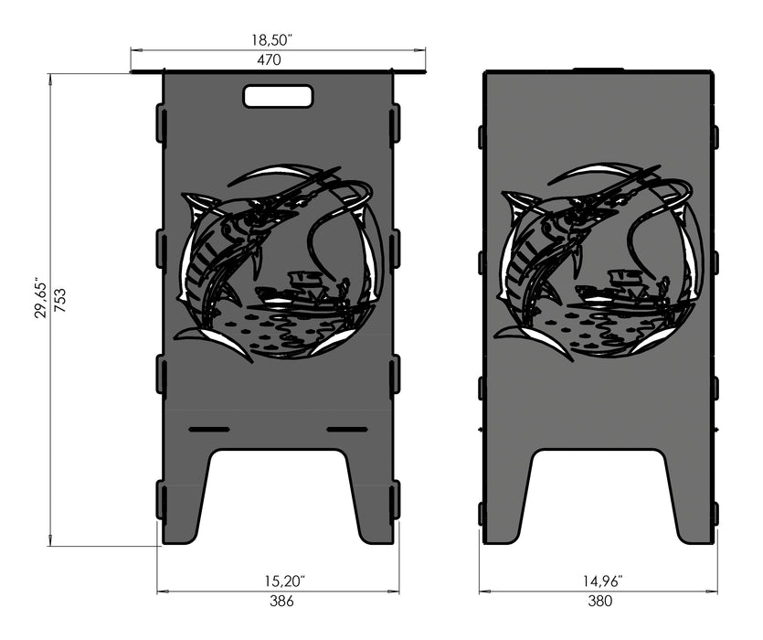 Picture - 6. Fishing V2 fire pit, grill and bbq. DXF files for plasma, laser, CNC. Firepit.