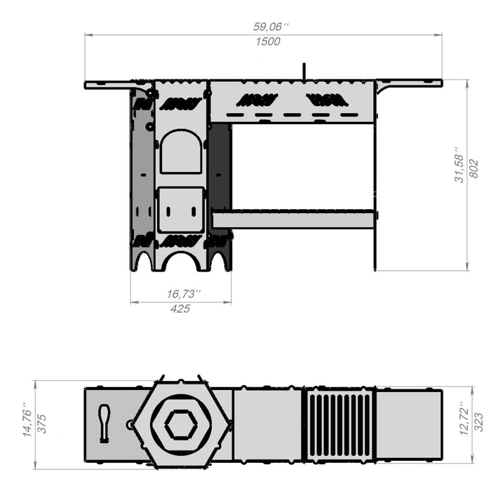 Picture - 16. Stove for Cauldron high with barbecue grill and shelves, DXF files for plasma, laser or CNC. Portable Camp Furnace for the Cauldron