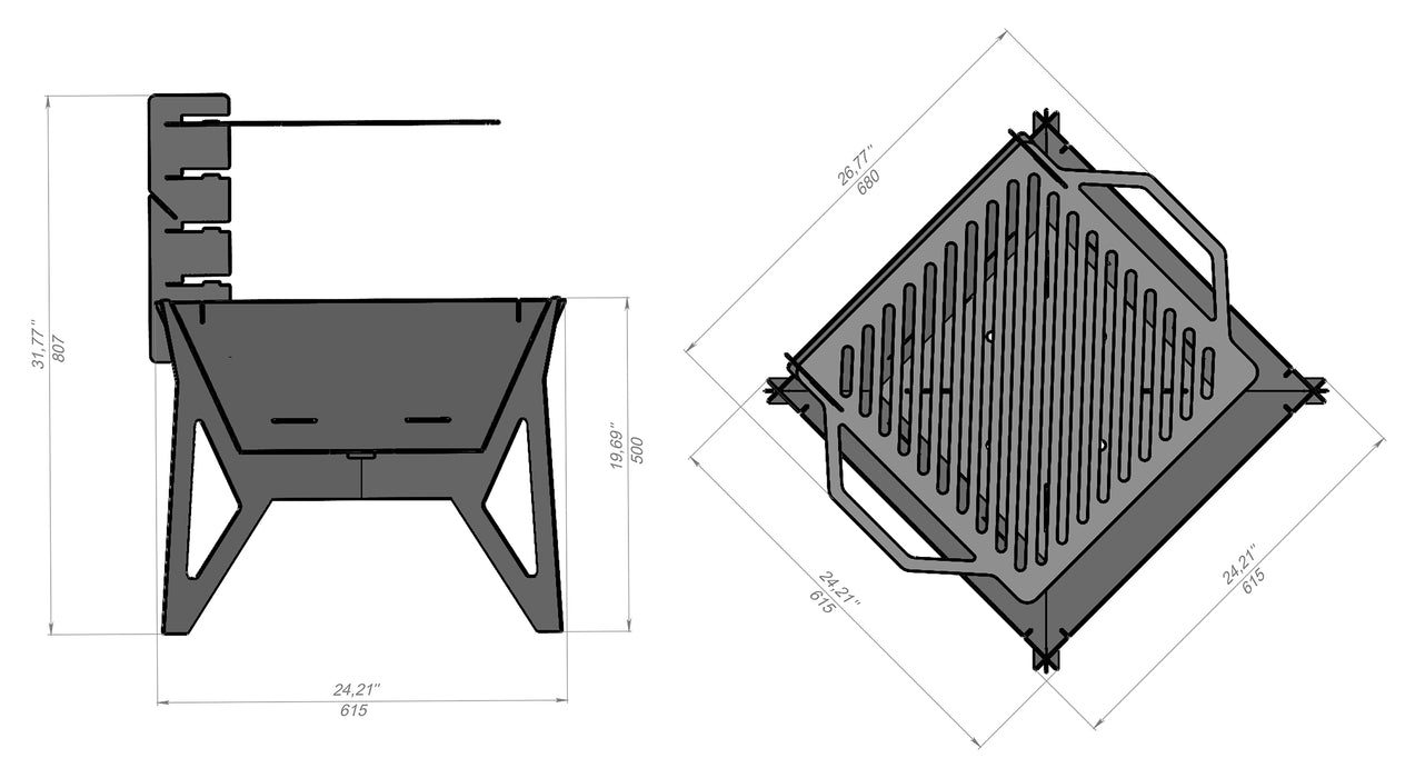 Picture - 10. Square V3 24" fire pit, grill and bbq. DXF files for plasma, laser, CNC. Firepit.