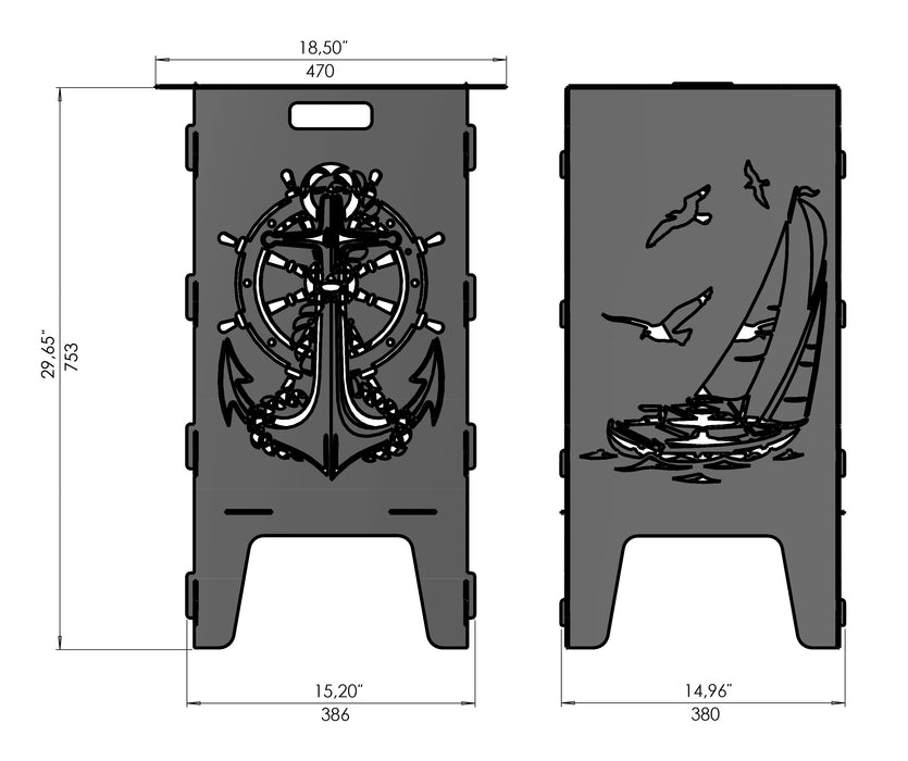 Fire Pit Anchor and Sailboat. Collapsible Mangal, Grill, Barbecue For Camping. DXF, SVG files for laser, plasma cutting