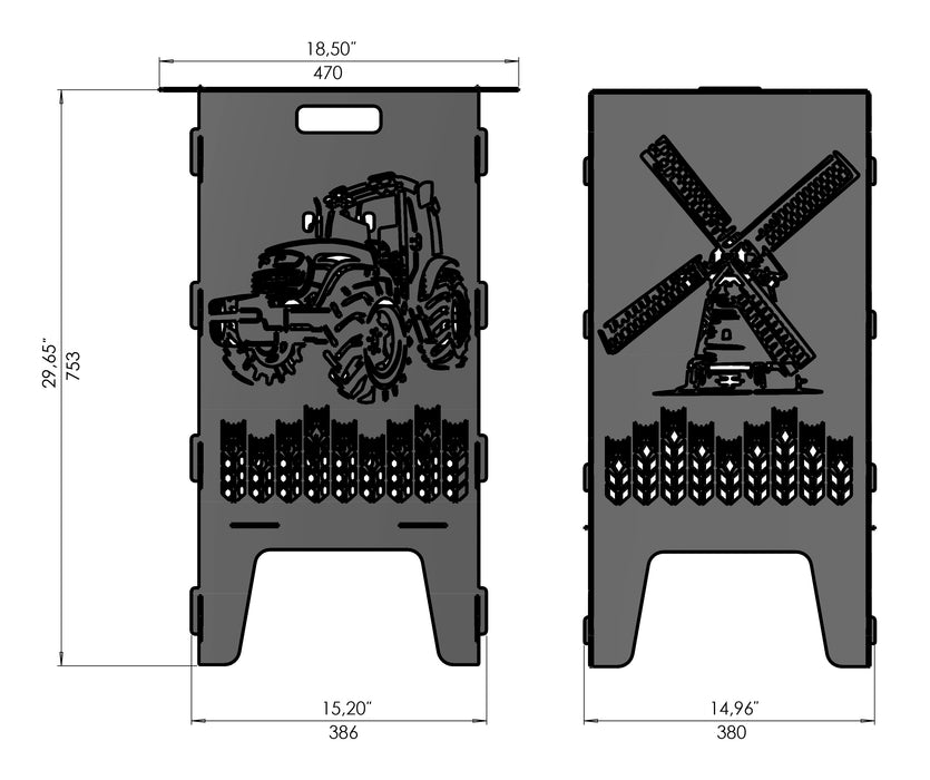 Picture - 6. Tractor and Mill fire pit, grill and bbq. DXF files for plasma, laser, CNC. Firepit.