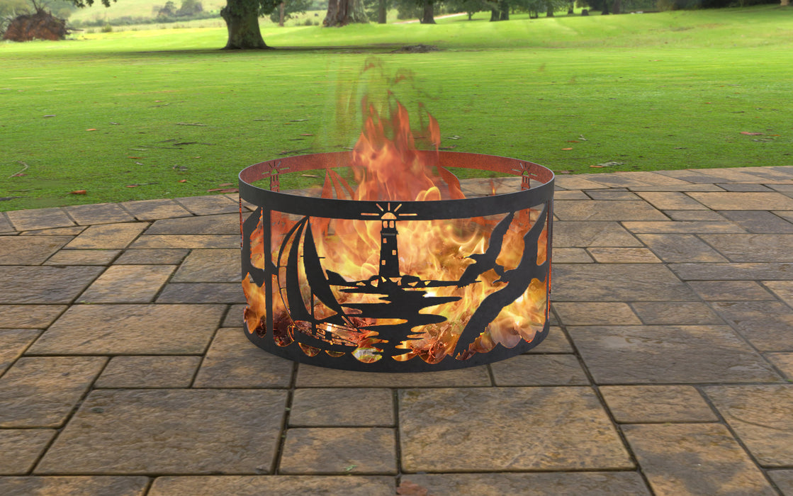 Picture - 5. Fire Pit Ring Ocean. Files DXF, SVG for CNC, Plasma, Laser, Waterjet. Garden Fireplace. FirePit. Metal Art Decoration.
