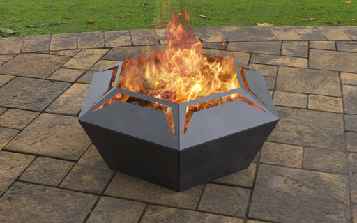 Picture - 1. Hexagon with cutouts Fire Pit. Files DXF, SVG for CNC, Plasma, Laser, Waterjet. Garden Fireplace. FirePit. Metal Art Decoration.