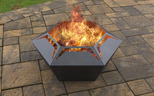 Picture - 2. Hexagon with cutouts Fire Pit. Files DXF, SVG for CNC, Plasma, Laser, Waterjet. Garden Fireplace. FirePit. Metal Art Decoration.