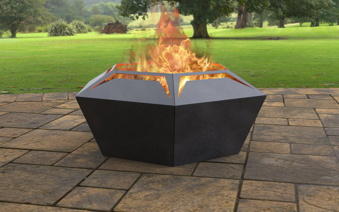 Picture - 3. Hexagon with cutouts Fire Pit. Files DXF, SVG for CNC, Plasma, Laser, Waterjet. Garden Fireplace. FirePit. Metal Art Decoration.