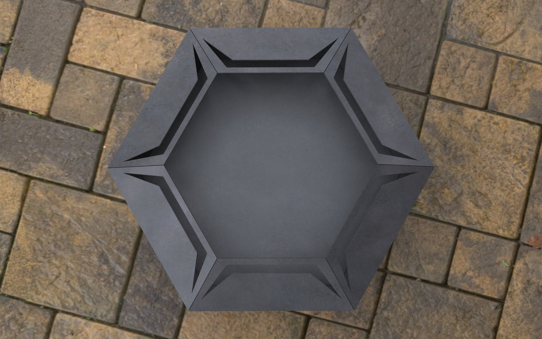 Picture - 5. Hexagon with cutouts Fire Pit. Files DXF, SVG for CNC, Plasma, Laser, Waterjet. Garden Fireplace. FirePit. Metal Art Decoration.