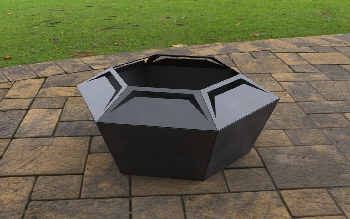 Picture - 6. Hexagon with cutouts Fire Pit. Files DXF, SVG for CNC, Plasma, Laser, Waterjet. Garden Fireplace. FirePit. Metal Art Decoration.