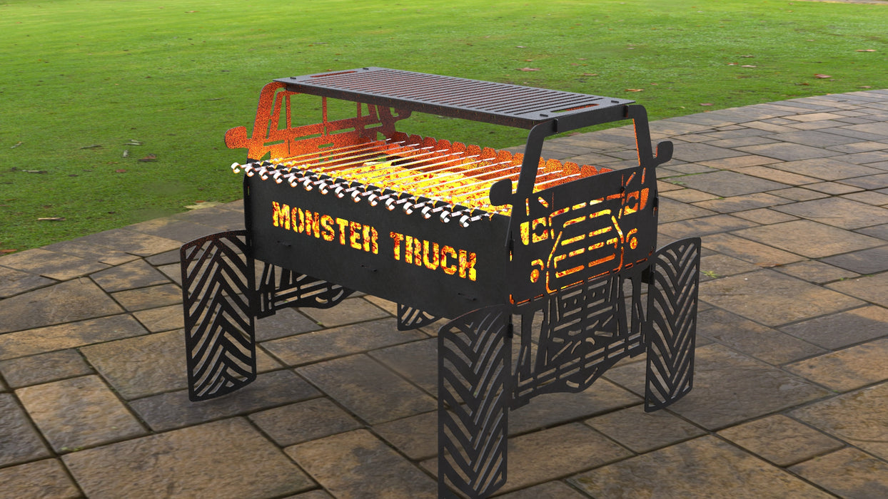 Picture - 2. Monster Truck Fire Pit Grill. Files DXF, SVG for CNC, Plasma, Laser, Waterjet. Brazier. FirePit. Barbecue.