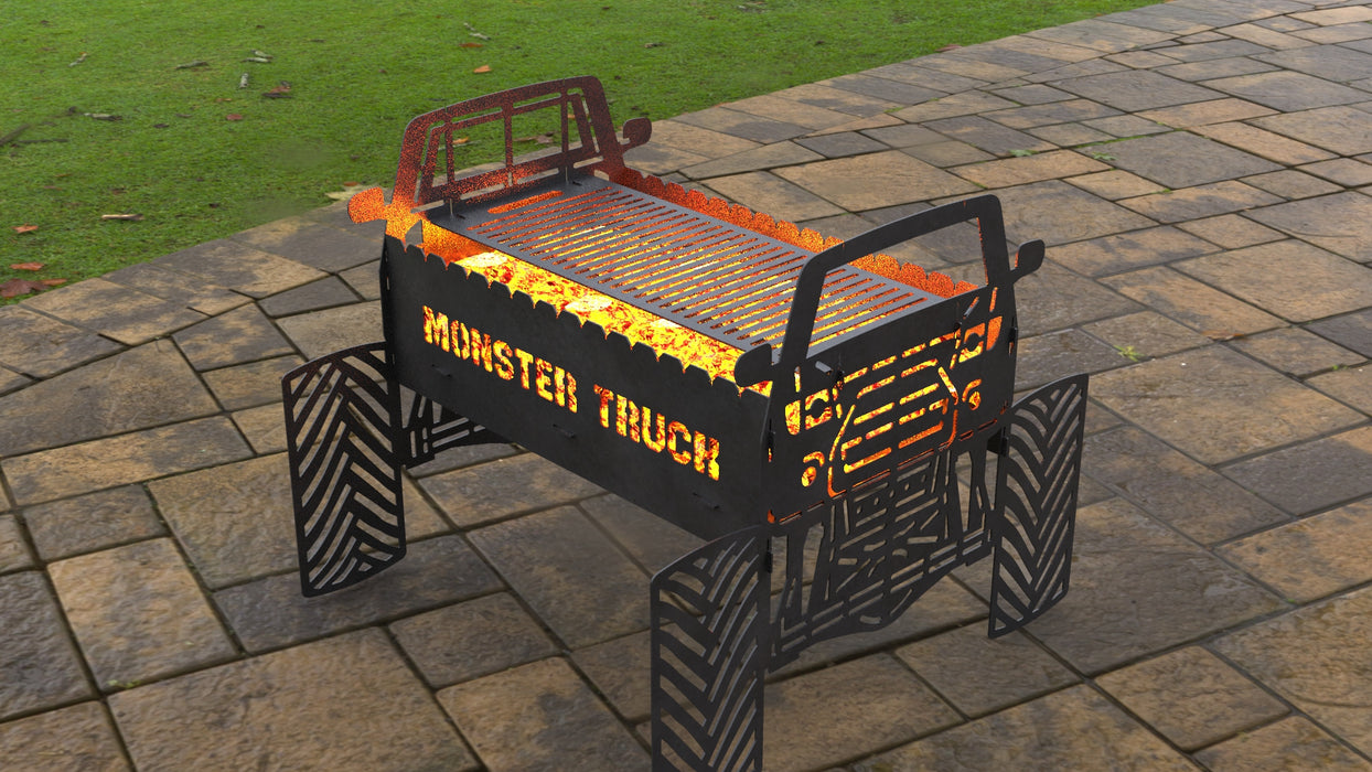 Picture - 4. Monster Truck Fire Pit Grill. Files DXF, SVG for CNC, Plasma, Laser, Waterjet. Brazier. FirePit. Barbecue.