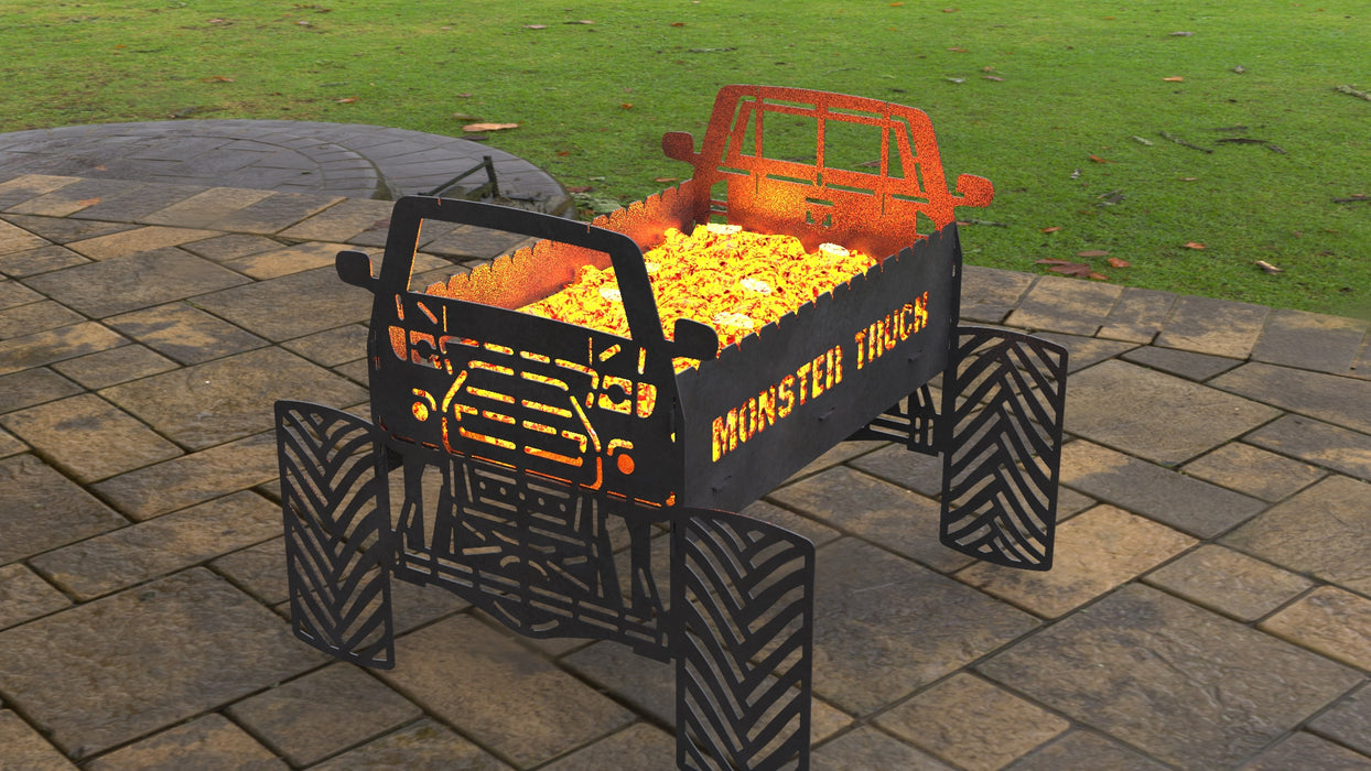 Picture - 5. Monster Truck Fire Pit Grill. Files DXF, SVG for CNC, Plasma, Laser, Waterjet. Brazier. FirePit. Barbecue.