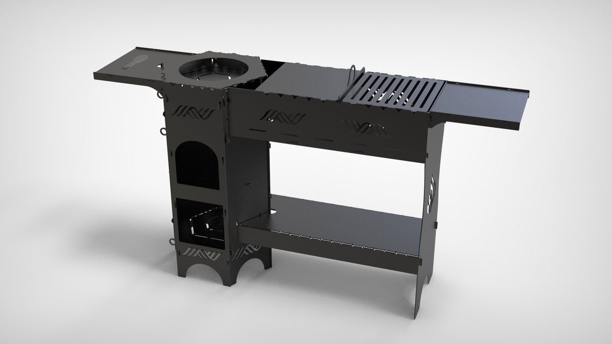 Picture - 8. Stove for Cauldron high with barbecue grill and shelves, DXF files for plasma, laser or CNC. Portable Camp Furnace for the Cauldron