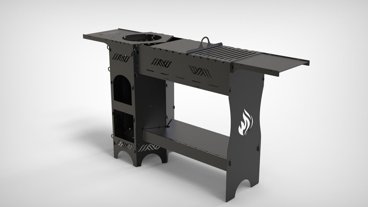 Picture - 9. Stove for Cauldron high with barbecue grill and shelves, DXF files for plasma, laser or CNC. Portable Camp Furnace for the Cauldron
