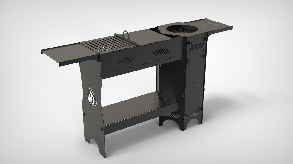Picture - 10. Stove for Cauldron high with barbecue grill and shelves, DXF files for plasma, laser or CNC. Portable Camp Furnace for the Cauldron