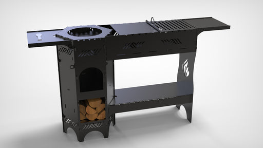 Picture - 2. Stove for Cauldron high with barbecue grill and shelves, DXF files for plasma, laser or CNC. Portable Camp Furnace for the Cauldron