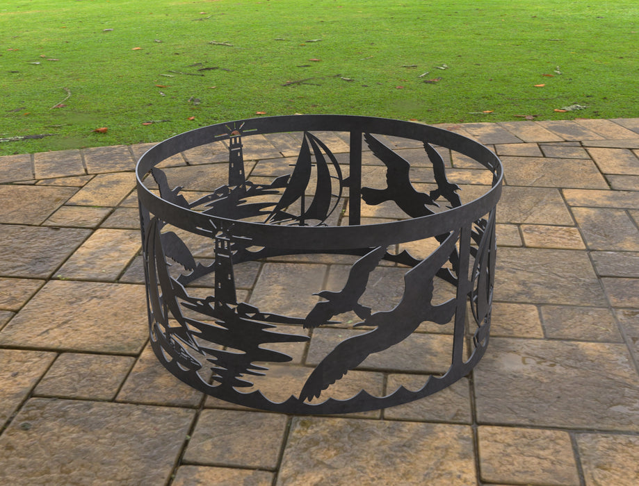 Picture - 2. Fire Pit Ring Ocean. Files DXF, SVG for CNC, Plasma, Laser, Waterjet. Garden Fireplace. FirePit. Metal Art Decoration.