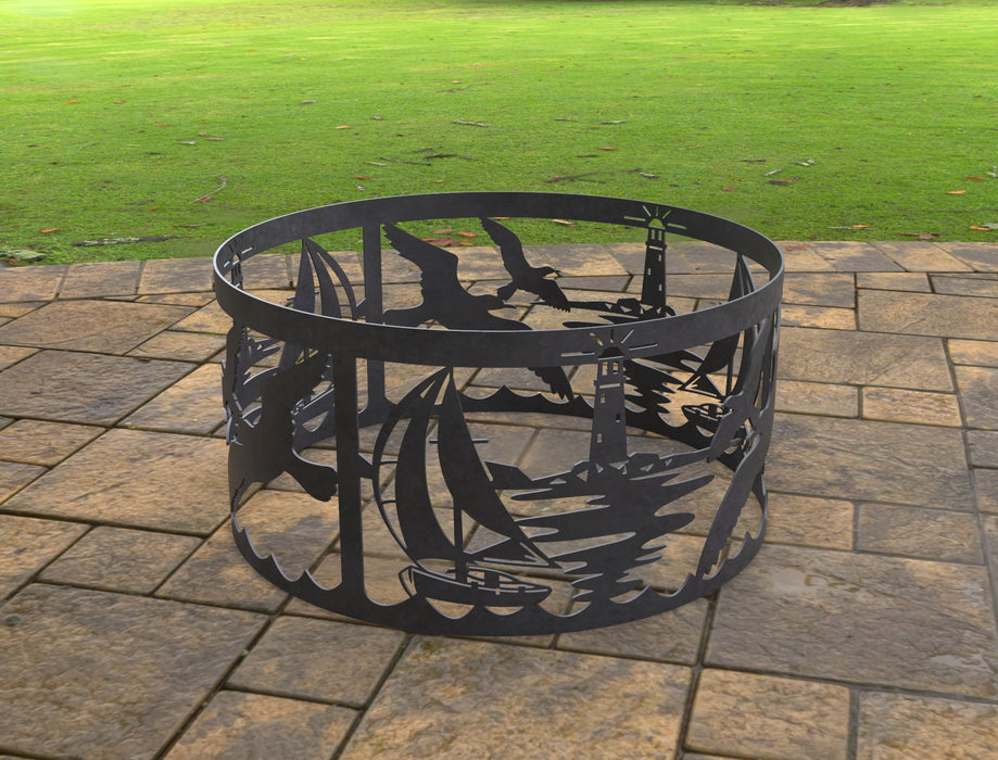 Picture - 3. Fire Pit Ring Ocean. Files DXF, SVG for CNC, Plasma, Laser, Waterjet. Garden Fireplace. FirePit. Metal Art Decoration.