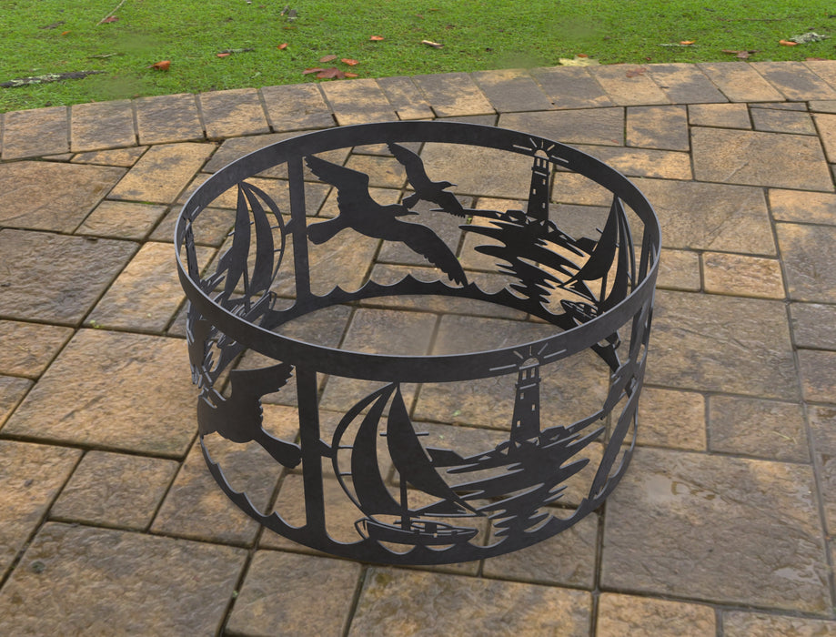 Picture - 4. Fire Pit Ring Ocean. Files DXF, SVG for CNC, Plasma, Laser, Waterjet. Garden Fireplace. FirePit. Metal Art Decoration.