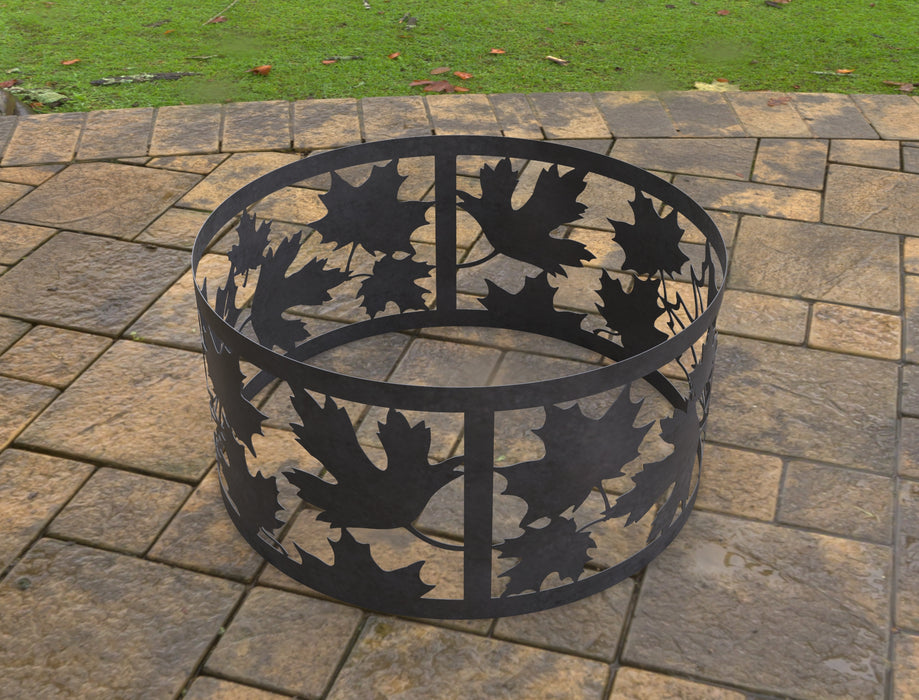 Picture - 4. Fire Pit Ring Maple Leaves. Files DXF, SVG for CNC, Plasma, Laser, Waterjet. Garden Fireplace. FirePit. Metal Art Decoration.