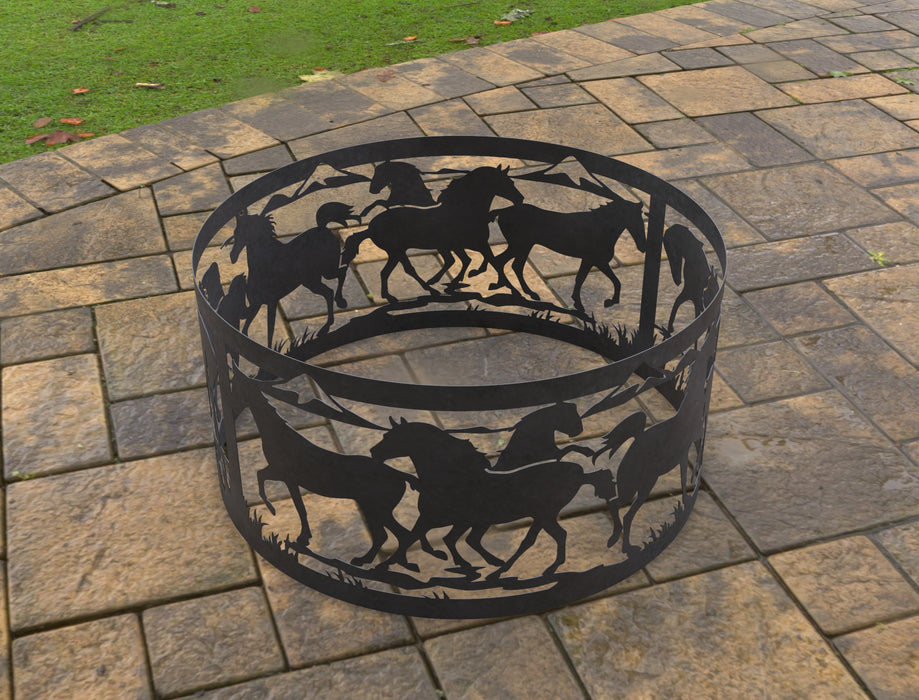 Picture - 1. Fire Pit Ring Horses II. Files DXF, SVG for CNC, Plasma, Laser, Waterjet. Garden Fireplace. FirePit. Metal Art Decoration.