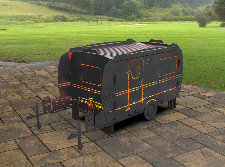 Picture - 7. Camper Trailer Fire Pit Grill. Files DXF, SVG for CNC, Plasma, Laser, Waterjet. Brazier. FirePit. Barbecue.