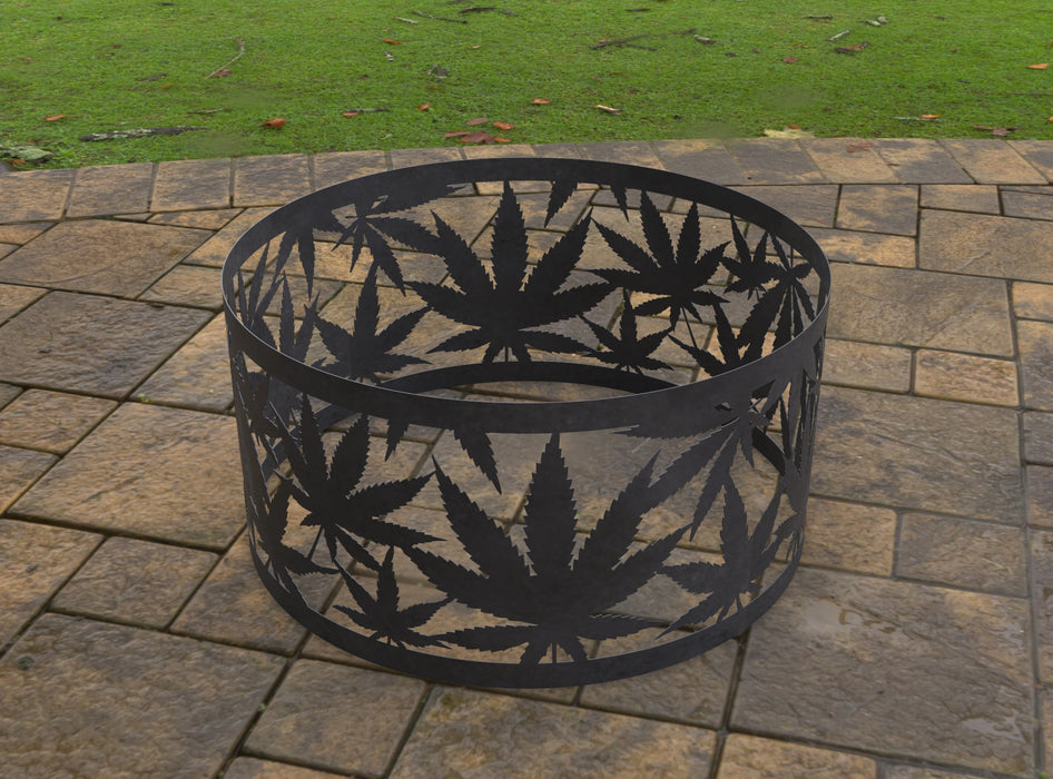 Picture - 1. Fire Pit Ring Cannabis Leaves. Files DXF, SVG for CNC, Plasma, Laser, Waterjet. Garden Fireplace. FirePit. Metal Art Decoration.