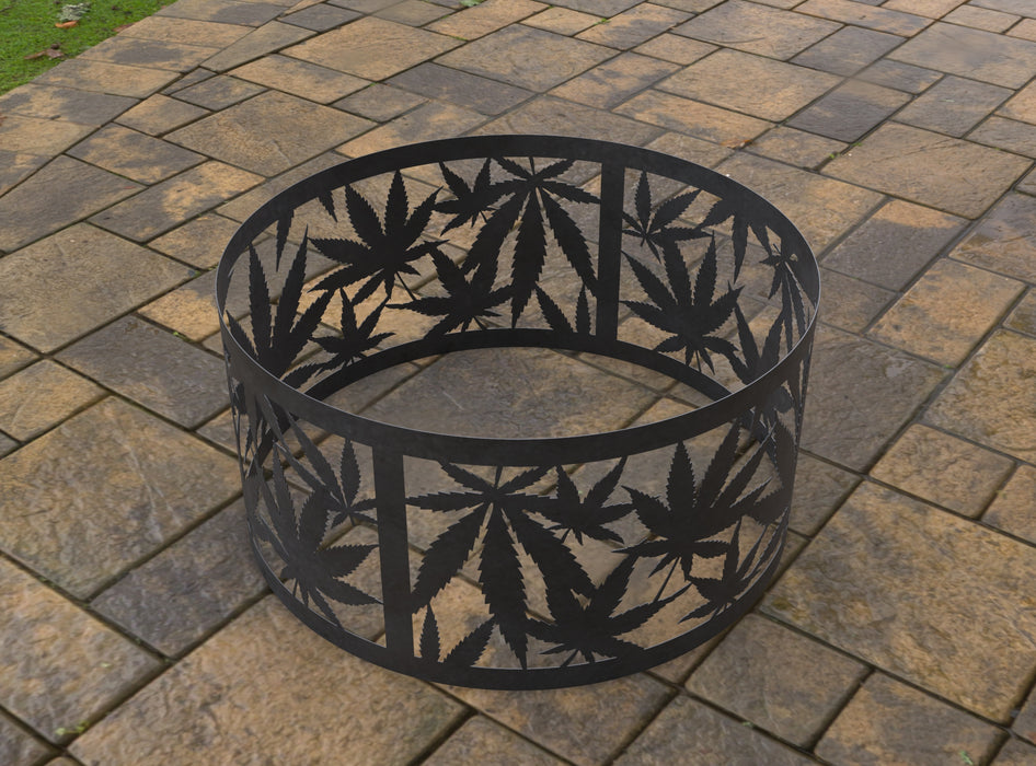 Picture - 3. Fire Pit Ring Cannabis Leaves. Files DXF, SVG for CNC, Plasma, Laser, Waterjet. Garden Fireplace. FirePit. Metal Art Decoration.
