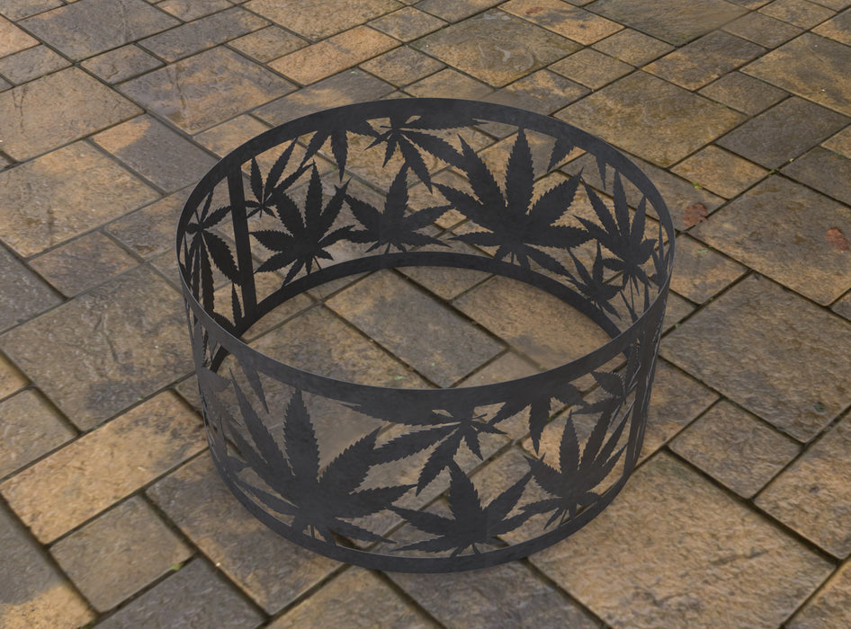 Picture - 5. Fire Pit Ring Cannabis Leaves. Files DXF, SVG for CNC, Plasma, Laser, Waterjet. Garden Fireplace. FirePit. Metal Art Decoration.