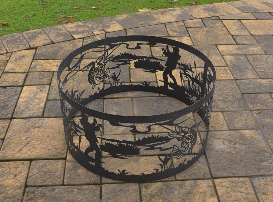 Picture - 1. Fire Pit Ring Fishing. Files DXF, SVG for CNC, Plasma, Laser, Waterjet. Garden Fireplace. FirePit. Metal Art Decoration.