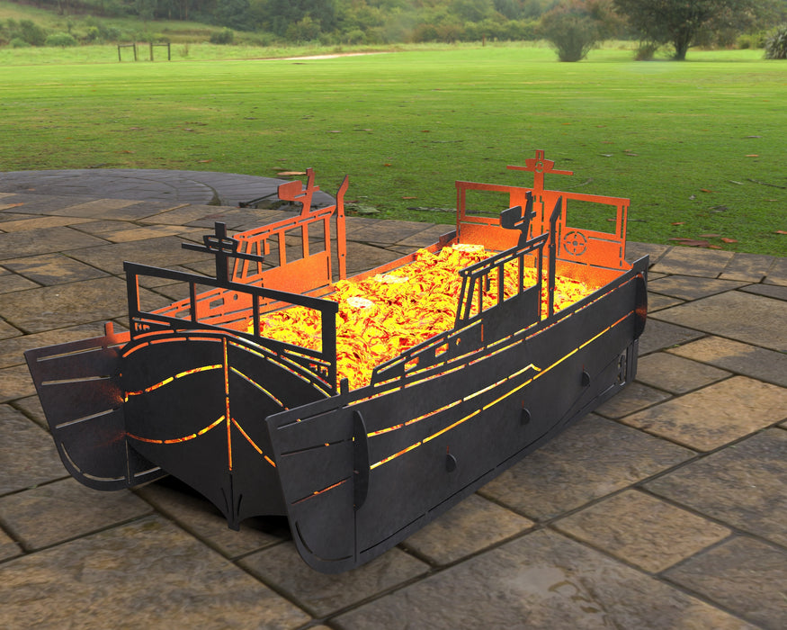 Picture - 6. Boat Fire Pit Grill. Files DXF, SVG for CNC, Plasma, Laser, Waterjet. Brazier. FirePit. Barbecue.
