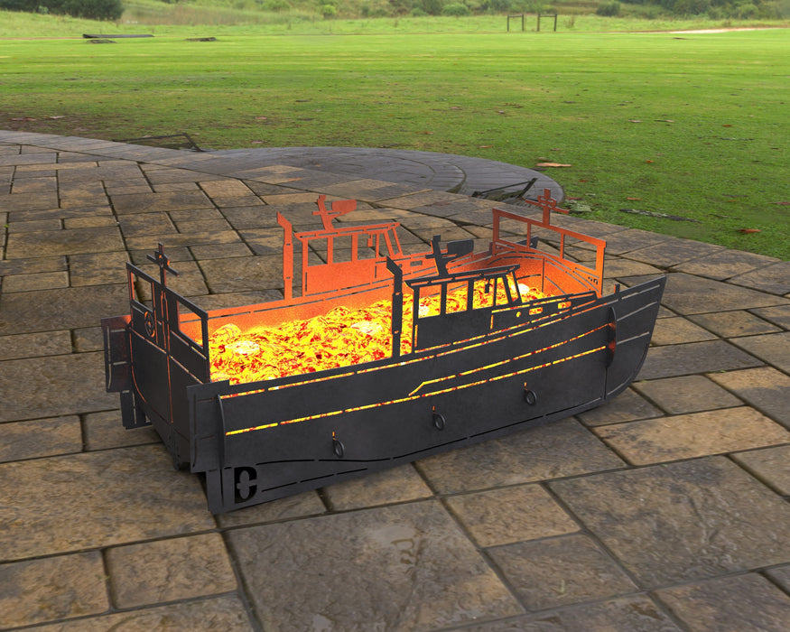 Picture - 9. Boat Fire Pit Grill. Files DXF, SVG for CNC, Plasma, Laser, Waterjet. Brazier. FirePit. Barbecue.